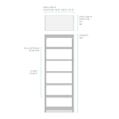 White Melamine 4 Adjustable Shelves 1 Fixed Closet System 84"