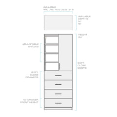 White Melamine 3 Adjustable Shelves With Doors and 4 Drawer Closet System 84"