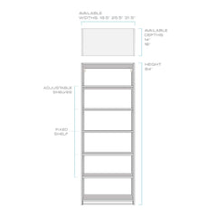 White Melamine 4 Adjustable Shelves 1 Fixed Closet System 84"