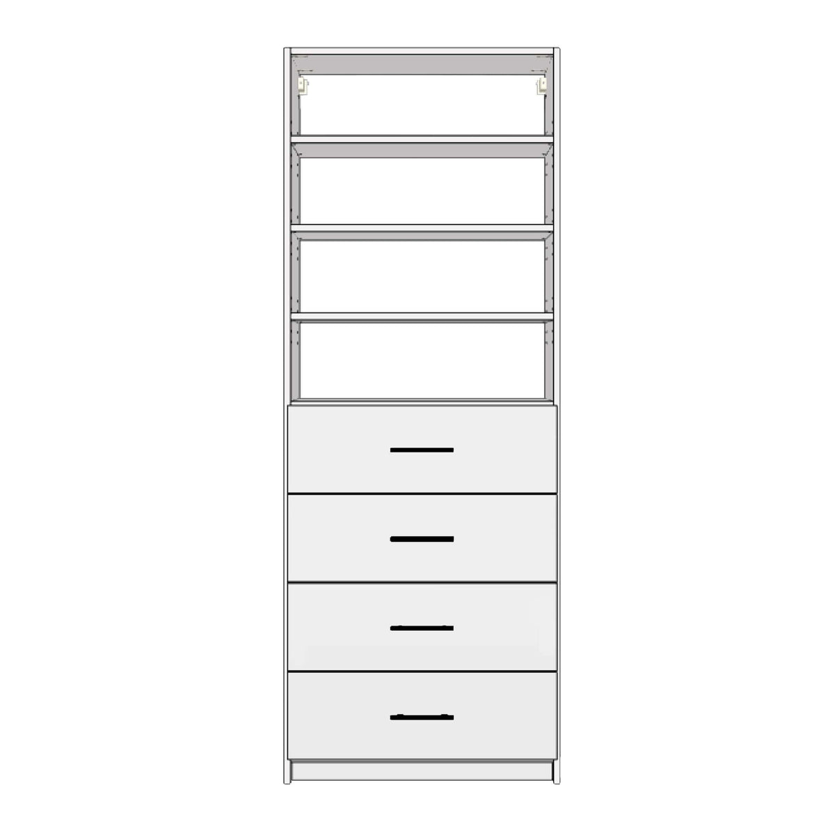 White Melamine 3 Adjustable Shelves 4 Drawer Closet System 84"