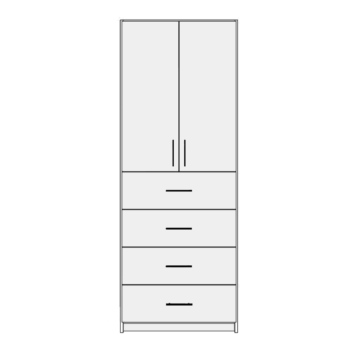 White Melamine 3 Adjustable Shelves With Doors and 4 Drawer Closet System 84"